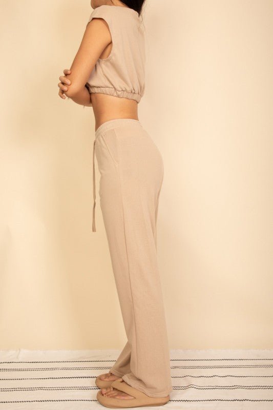Elastic Hem Crop Top & Wide Leg Pants Set - p3 Boutique