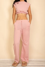 Elastic Hem Crop Top & Wide Leg Pants Set - p3 Boutique