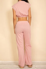 Elastic Hem Crop Top & Wide Leg Pants Set - p3 Boutique