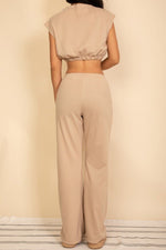 Elastic Hem Crop Top & Wide Leg Pants Set - p3 Boutique