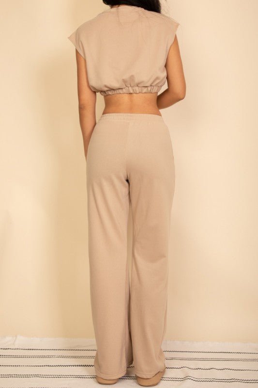 Elastic Hem Crop Top & Wide Leg Pants Set - p3 Boutique