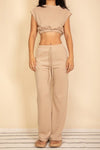 Elastic Hem Crop Top & Wide Leg Pants Set - p3 Boutique