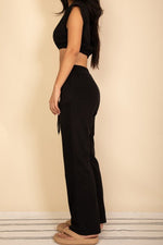 Elastic Hem Crop Top & Wide Leg Pants Set - p3 Boutique