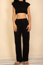 Elastic Hem Crop Top & Wide Leg Pants Set - p3 Boutique