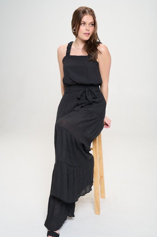 ELASTIC STRAP TIERED JUMPSUIT - p3 Boutique