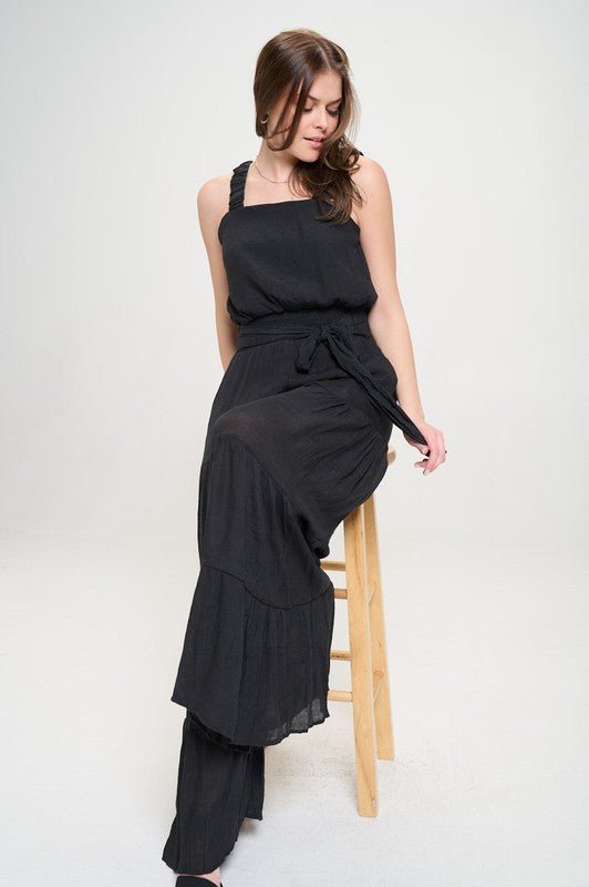 ELASTIC STRAP TIERED JUMPSUIT - p3 Boutique