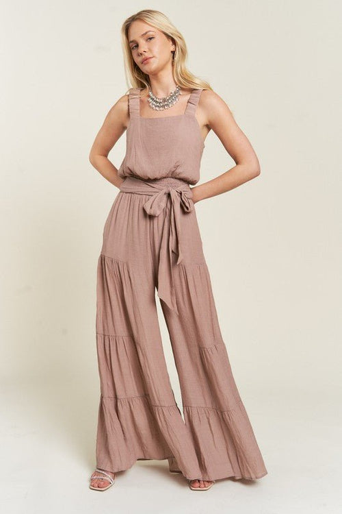 ELASTIC STRAP TIERED JUMPSUIT - p3 Boutique
