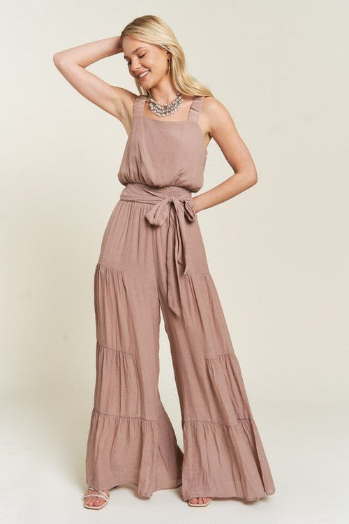 ELASTIC STRAP TIERED JUMPSUIT - p3 Boutique