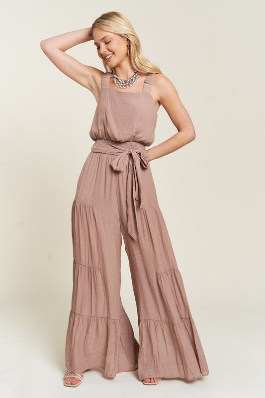 ELASTIC STRAP TIERED JUMPSUIT - p3 Boutique
