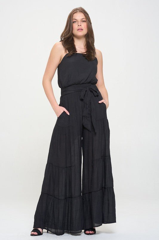 ELASTIC STRAP TIERED JUMPSUIT - p3 Boutique