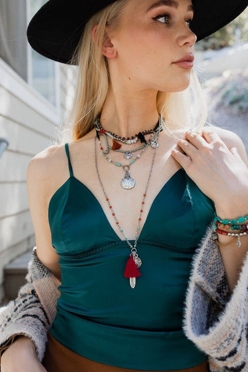 Feather Fringe Multi - Layered Necklace - p3 Boutique
