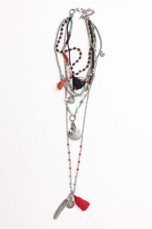 Feather Fringe Multi - Layered Necklace - p3 Boutique