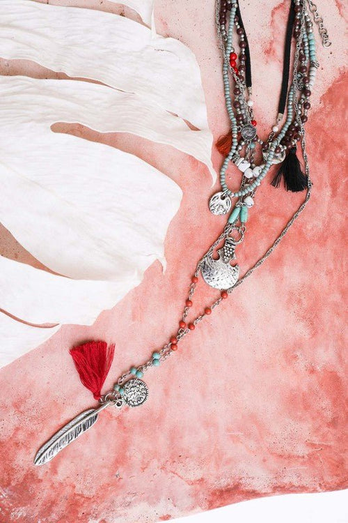 Feather Fringe Multi - Layered Necklace - p3 Boutique