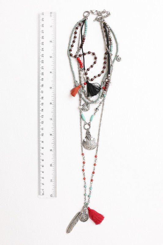 Feather Fringe Multi - Layered Necklace - p3 Boutique