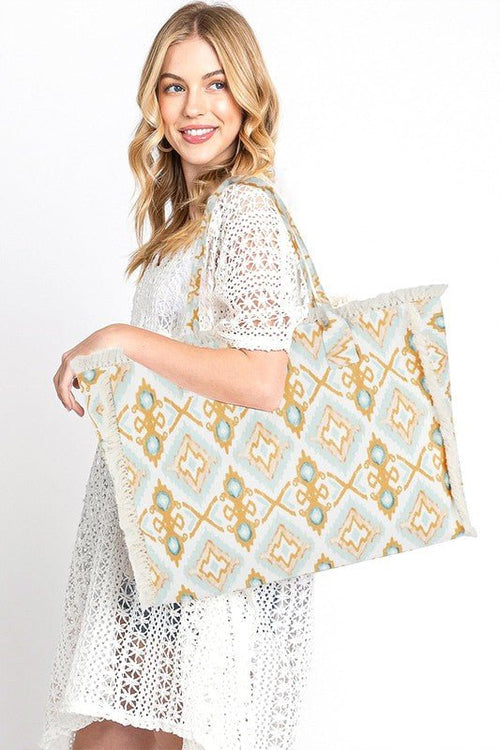 Fringe Edge Boho Printed Fashion Tote - p3 Boutique