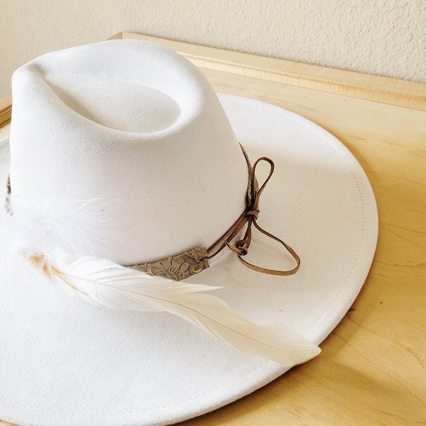 Gilded Cowboy Leather Hat Band w/ Feather accents - p3 Boutique