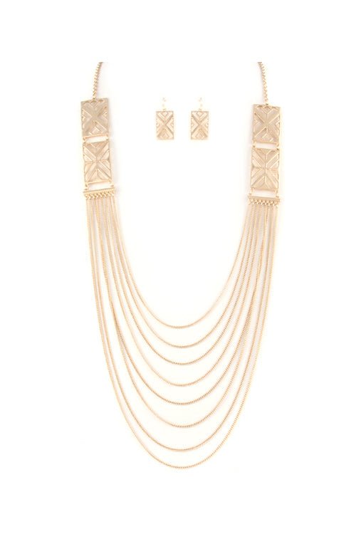 GOLD TRIBAL LAYERED SIMPLE NECKLACE EARRING SET - p3 Boutique
