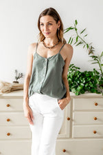 Green Peony Button - Up Tank - p3 Boutique