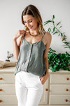 Green Peony Button - Up Tank - p3 Boutique