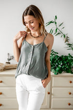 Green Peony Button - Up Tank - p3 Boutique