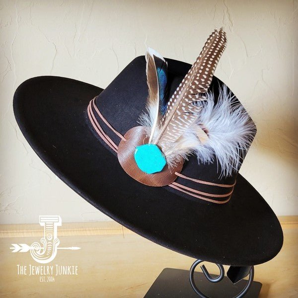 Guinea Marabou Feather&TurqSlab Hatband Choice Hat - p3 Boutique