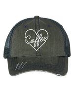 Heart and Coffee Embroidered Trucker Hat - p3 Boutique