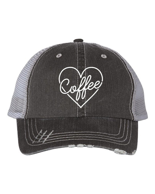 Heart and Coffee Embroidered Trucker Hat - p3 Boutique