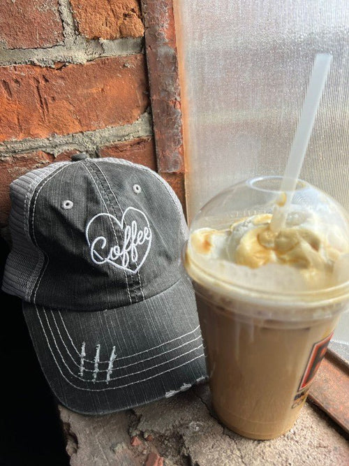 Heart and Coffee Embroidered Trucker Hat - p3 Boutique