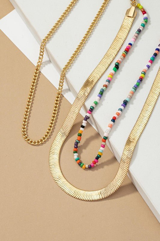 herringbone and seed bead choker chain set - p3 Boutique
