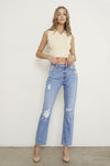 HIGH RISE DISTRESSED GIRLFRIEND JEANS - p3 Boutique