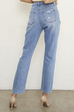 HIGH RISE DISTRESSED GIRLFRIEND JEANS - p3 Boutique