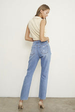 HIGH RISE DISTRESSED GIRLFRIEND JEANS - p3 Boutique