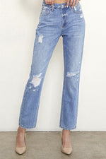 HIGH RISE DISTRESSED GIRLFRIEND JEANS - p3 Boutique
