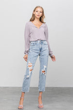 High Rise Ripped Girlfriend Jeans - p3 Boutique