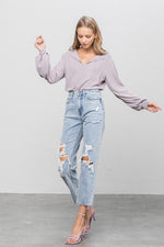 High Rise Ripped Girlfriend Jeans - p3 Boutique