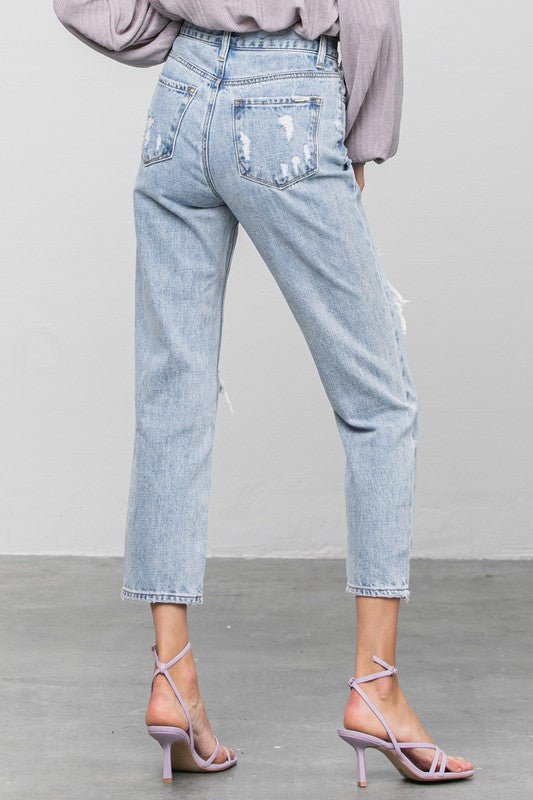 High Rise Ripped Girlfriend Jeans - p3 Boutique
