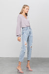 High Rise Ripped Girlfriend Jeans - p3 Boutique