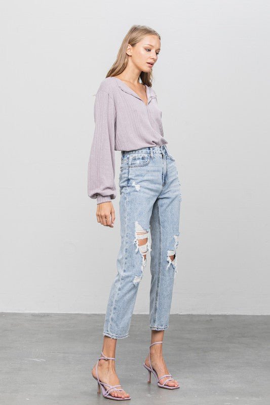 High Rise Ripped Girlfriend Jeans - p3 Boutique