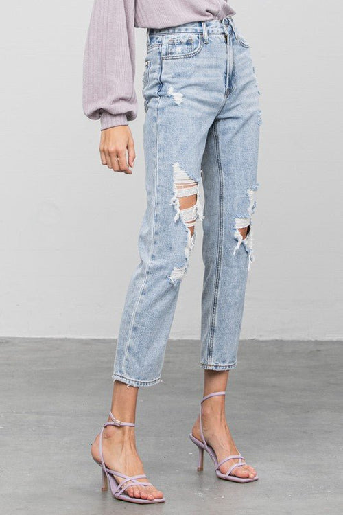High Rise Ripped Girlfriend Jeans - p3 Boutique