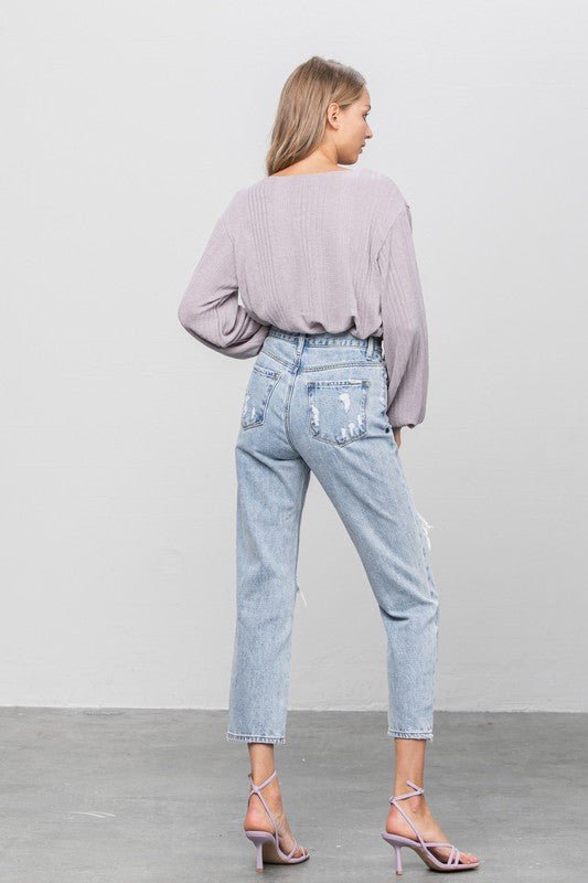High Rise Ripped Girlfriend Jeans - p3 Boutique