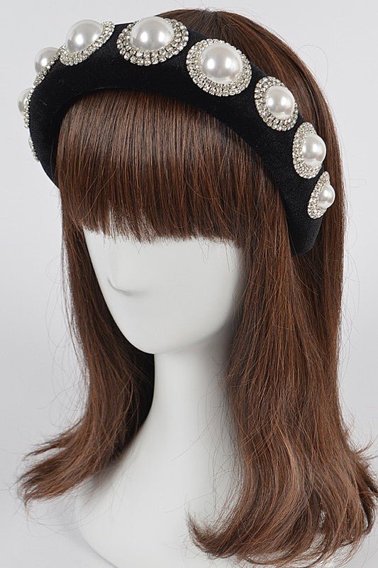 Iconic Pearl Stone Puffy Velvet Headband - p3 Boutique