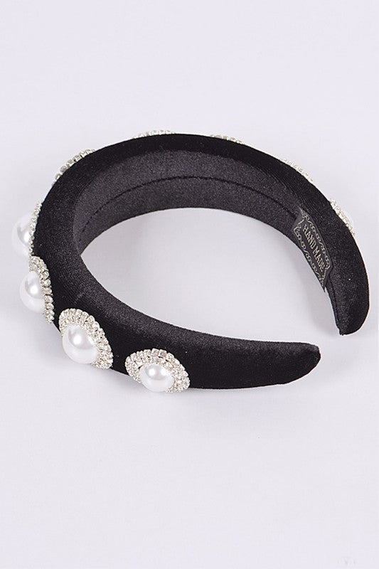 Iconic Pearl Stone Puffy Velvet Headband - p3 Boutique