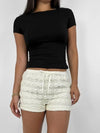 Lace Bow Elastic Waist Shorts - p3 Boutique