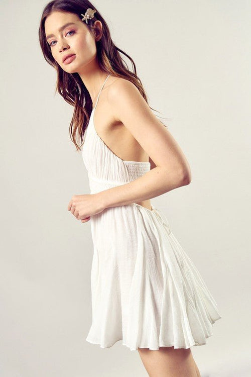 Lace Trim with Back Drawstring Dress - p3 Boutique