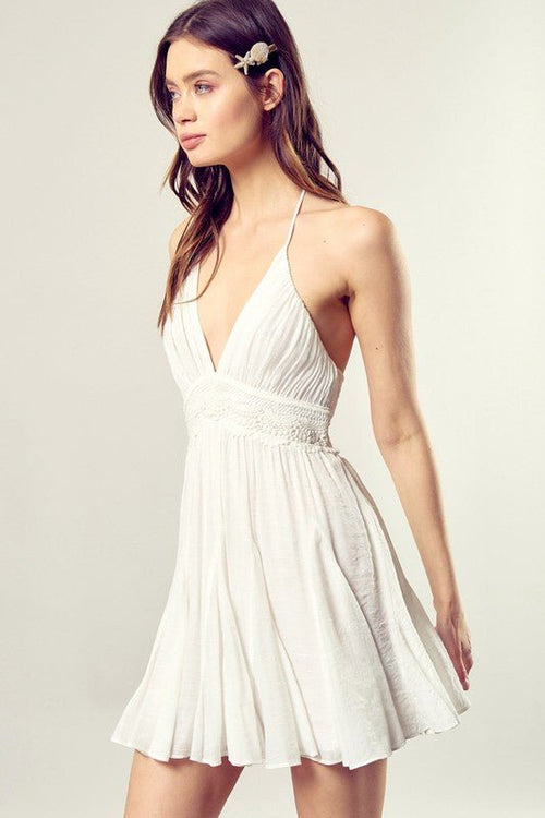 Lace Trim with Back Drawstring Dress - p3 Boutique