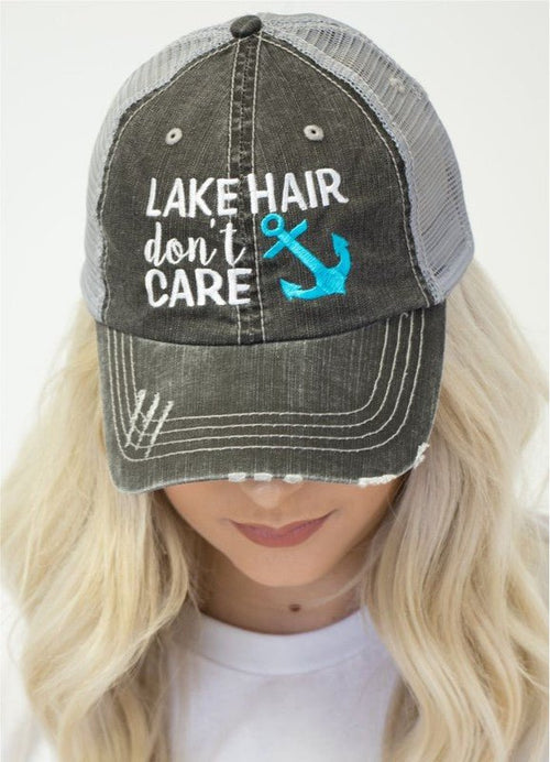 Lake Hair Don't Care Blue Anchor Trucker Hat - p3 Boutique