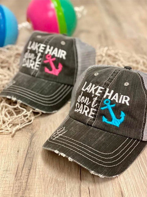 Lake Hair Don't Care Blue Anchor Trucker Hat - p3 Boutique