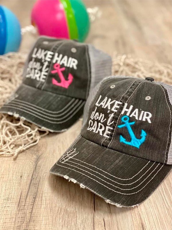 Lake Hair Don't Care Blue Anchor Trucker Hat - p3 Boutique
