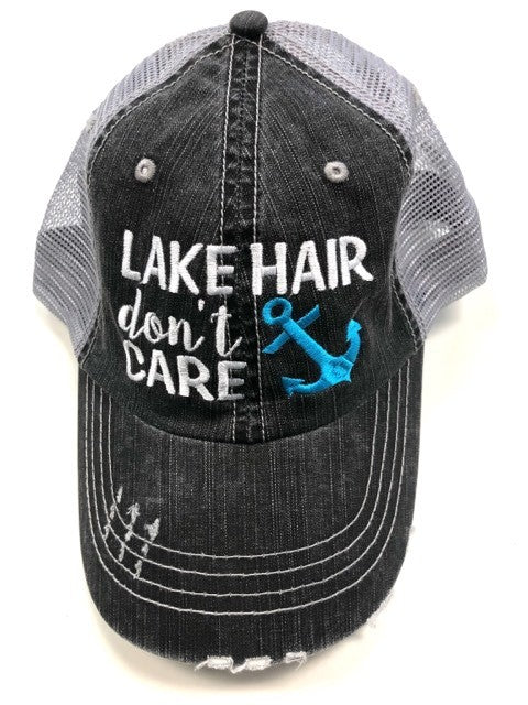 Lake Hair Don't Care Blue Anchor Trucker Hat - p3 Boutique