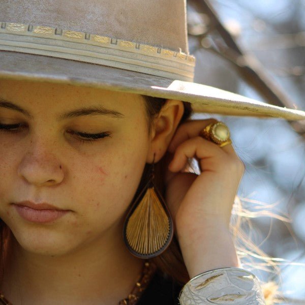 Large Woven Teardrop Earring in Mustard - p3 Boutique